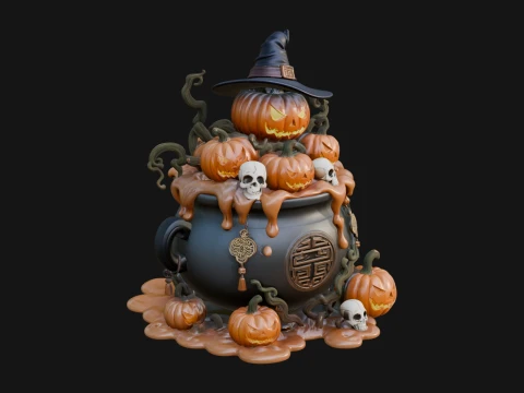 Pumpkin Cauldron Statue Design 3 - 3D Print Model 3D Print Model