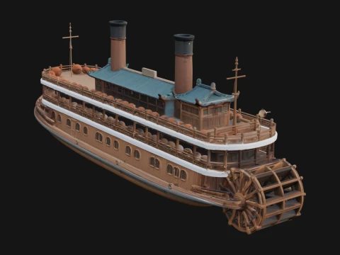 Modèle de bateau à vapeur à aubes Design 3 - Modèle d'impression 3D Modèles 3D en vedette