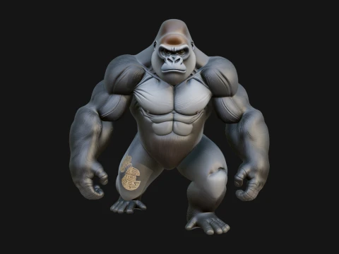 Gorilla Statue Design 1 - 3D Print Model Model Cetak 3D