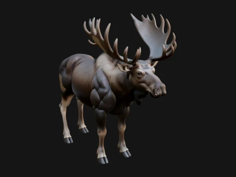 Bull Moose Statue Design 1 - 3D Print Model 3D Print Model