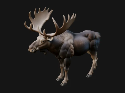 Bull Moose Statue Design 2 - 3D Print Model 3Dプリントモデル