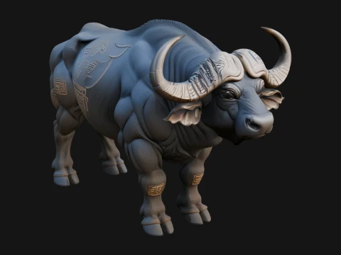 Water Buffalo Statue Design 3 - 3D Print Model 3D Baskı Modeli