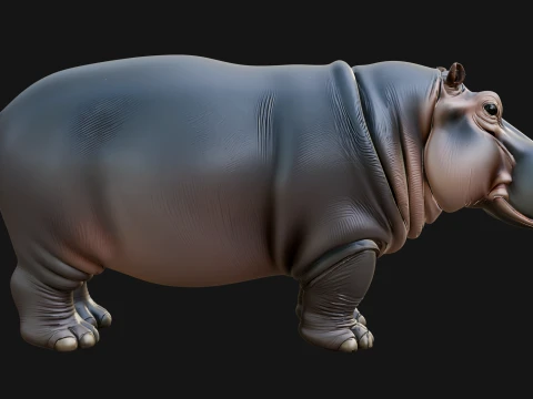 Hippopotamus Statue Design 3 - 3D Print Model 3D Print Model