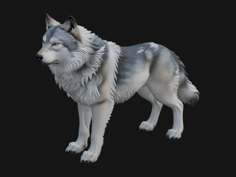Gray Wolf Animal Statue Design 7 - 3D Print Model 3D Baskı Modeli