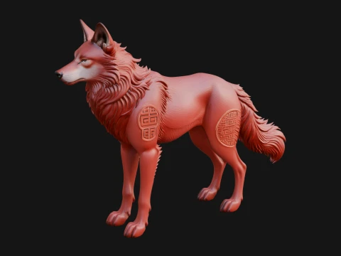 Gray Wolf Animal Statue Design 9 - 3D Print Model 3D Baskı Modeli