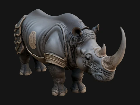 Rhinoceros Statue Design 5 - 3D Print Model 3D Baskı Modeli