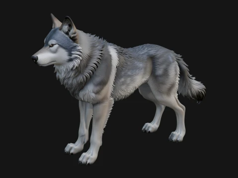 Gray Wolf Animal Statue Design 13 - 3D Print Model Modello di stampa 3D
