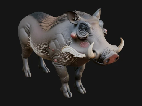 Wild Boar Statue Design 14 - 3D Print Model Modèles 3D en vedette