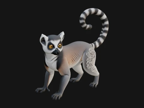 Ring Tailed Lemur Statue Design 4 - 3D Print Model 3D 프린트 모델
