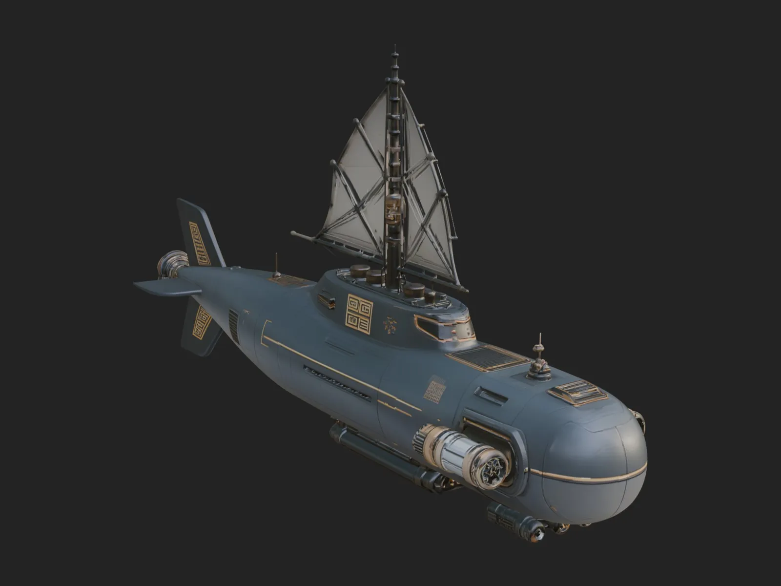 Steampunk Submersible Model Design 54 - 3D Print Model 3D Print Model .c4d .max .obj .3ds .fbx .stl .blend 