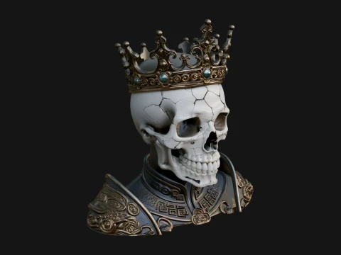 Crowned Skeleton King Bust Statue Design 13 - 3D Print Model 3D Print Model