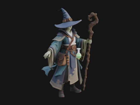 Hooded Wizard with Staff Statue Design 21 - 3D Print Model 3D Print Model