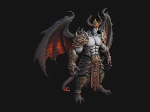 Winged Horned Demon Statue Design 8 - 3D Print Model 3D Print Model
