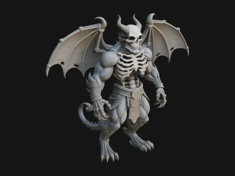 Winged Horned Demon Statue Design 9 - 3D Print Model 3D Print Model
