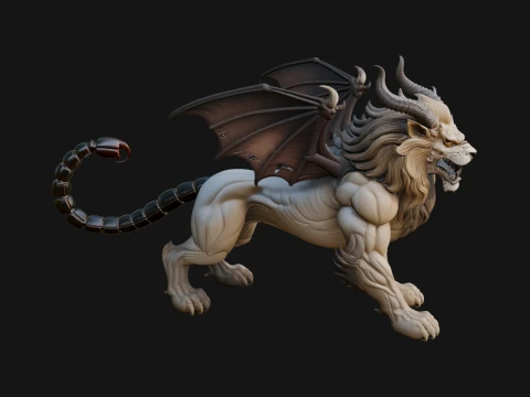 Manticore Beast Statue Design 4 - 3D Print Model Model do druku 3D