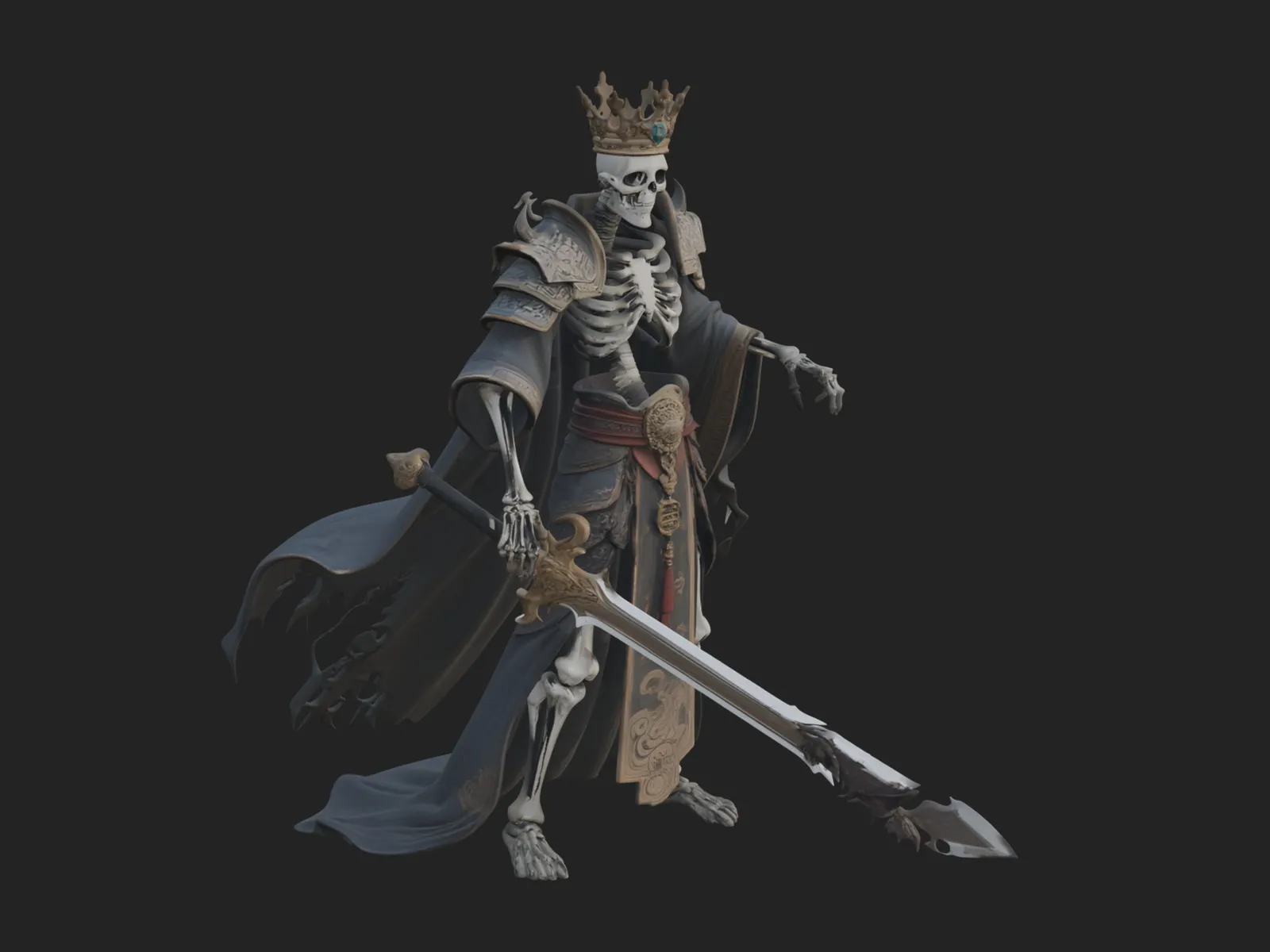 Crowned Skeleton King Statue Design 17 - 3D Print Model 3D Print Model .c4d .max .obj .3ds .fbx .stl .blend 