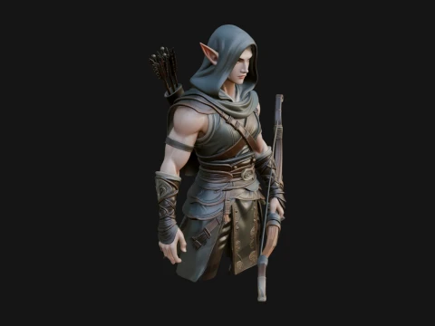 Elven Archer Statue Design 12 - 3D Print Model 3D Baskı Modeli