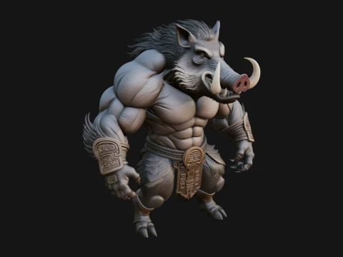 Warrior with Boar Head Statue Design 4 - 3D Print Model 3D Print Model