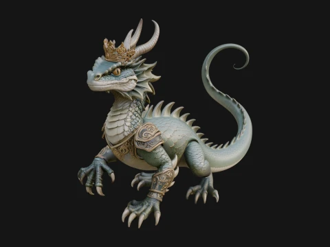 Crowned Dragon Statue Design 4 - 3D Print Model 3Dプリントモデル