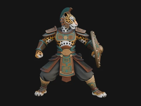 Aztec Jaguar Warrior Statue Design 3 - 3D Print Model 3D Print Model