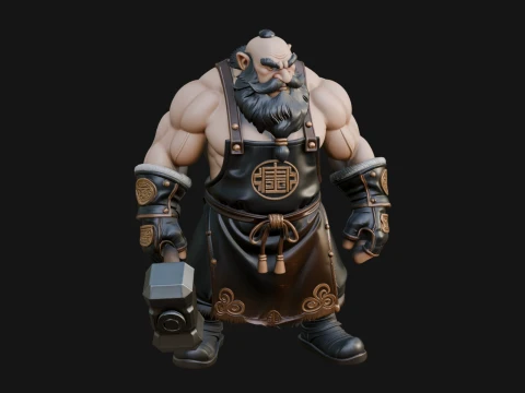 Dwarf Blacksmith Statue Design 3 - 3D Print Model 3D Print Model
