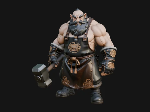 Dwarf Blacksmith Statue Design 3 - 3D Print Model 3D Print Model