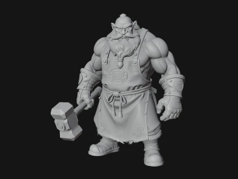Dwarf Blacksmith Statue Design 3 - 3D Print Model 3D Print Model