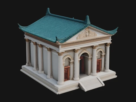 Oryantal S&uuml;tunlu Tapınak Tasarımı 1 - 3D Baskı Modeli 3D Baskı Modeli