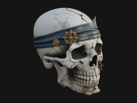 Dise&ntilde;o de estatua de calavera pirata con pa&ntilde;uelo 3 - Modelo de impresi&oacute;n 3D Modelo de impresión 3D