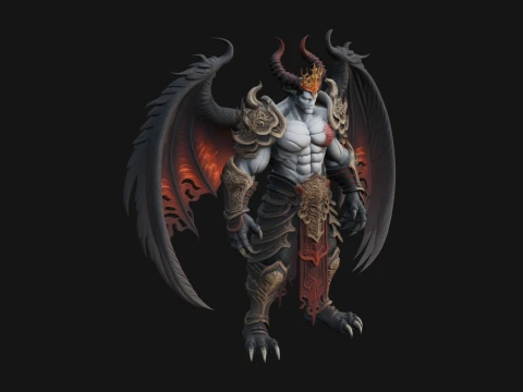 Winged Horned Demon Statue Design 11 - 3D Print Model 3D Print Model