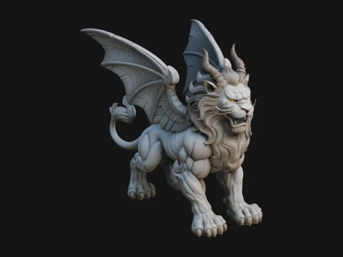 Kanatlı Aslan Şeytan Heykeli Tasarımı 3 - 3D Baskı Modeli 3D Baskı Modeli
