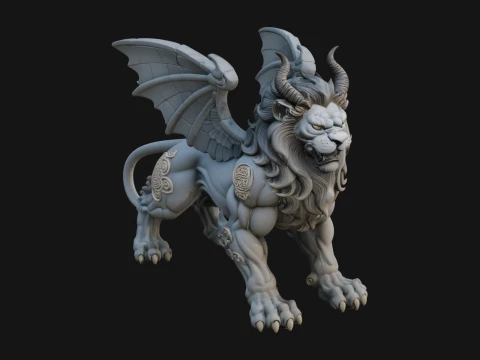 Kanatlı Aslan Şeytan Heykeli Tasarımı 4 - 3D Baskı Modeli 3D Baskı Modeli