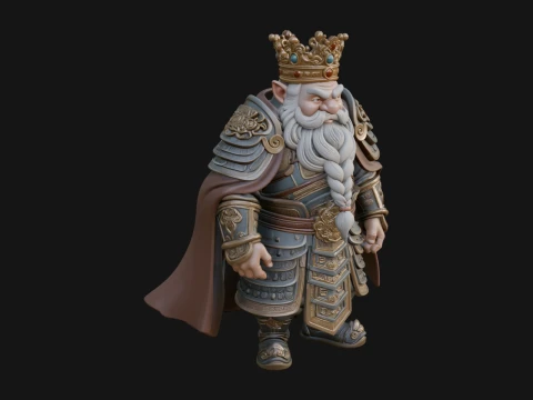 Crowned Dwarf King Statue Design 2 - 3D Print Model 3D Print Model