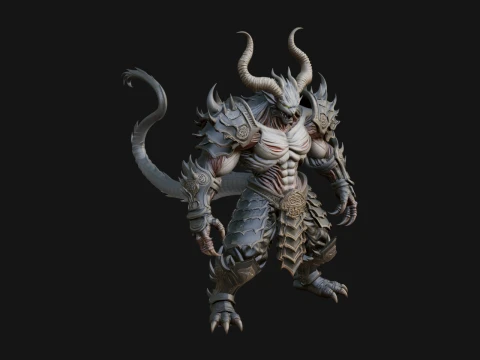 Horned Demon Armored Statue Design 4 - 3D 프린트 모델 3D 프린트 모델