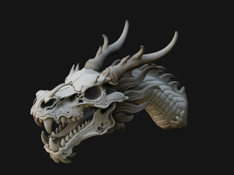 ドラゴン スカル バスト像デザイン 12 - 3D プリント モデル 3Dプリントモデル