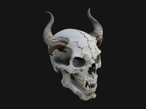 Horned Carved Skull Statue Design 3 - 3D Print Model 3D 프린트 모델