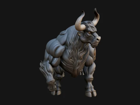 Horned Bull Animal Statue Design 1 - 3D Print Model 3D 프린트 모델