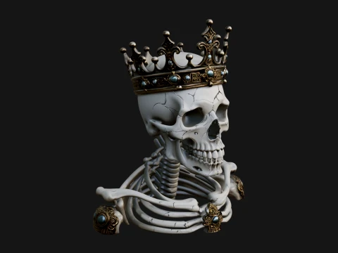 Crowned Skeleton King Bust Statue Design 14 - 3D Print Model 3D 프린트 모델