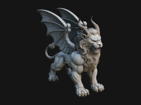 Winged Lion Demon Statue Design 5 - 3D Print Model 3D 프린트 모델