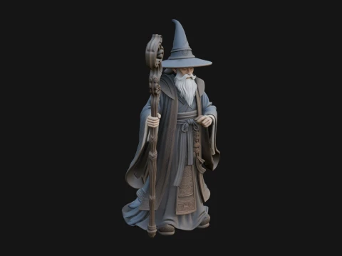 Hooded Wizard with Staff Statue Design 30 - 3D Print Model 3D 프린트 모델