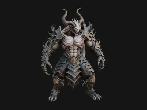 Horned Demon Armored Statue Design 5 - 3D Print Model 3D 프린트 모델