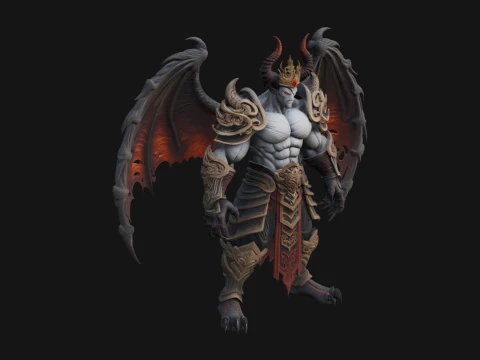 Winged Horned Demon Statue Design 16 - 3D Print Model 3D 프린트 모델