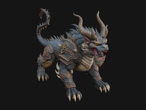 Armored Bull Beast Statue Design 5 - 3D Print Model 3D 프린트 모델