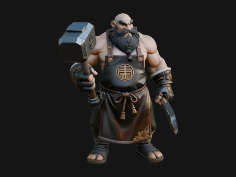 Dwarf Blacksmith Statue Design 4 - 3D Print Model 3D 프린트 모델