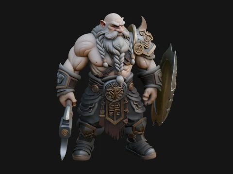 Dwarf Warrior Statue Design 3 - 3D Print Model 3D 프린트 모델