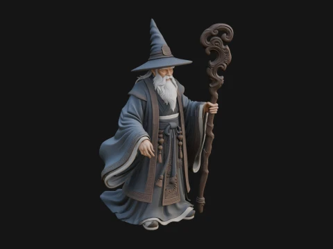 Hooded Wizard with Staff Statue Design 31 - 3D Print Model 3D 프린트 모델