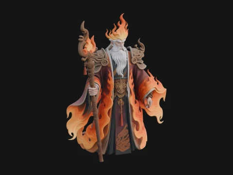 Hooded Wizard with Staff Statue Design 32 - 3D Print Model 3D Druckmodell
