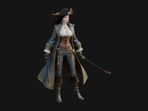 Female Pirate Captain Statue Design 5 - 3D Print Model 3D Druckmodell