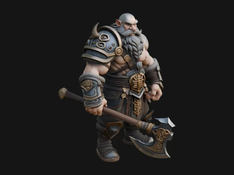 Dwarf Warrior Statue Design 5 - 3D Print Model 3D Druckmodell