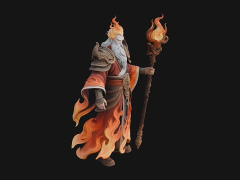Hooded Wizard with Staff Statue Design 33 - 3D Print Model 3D Druckmodell